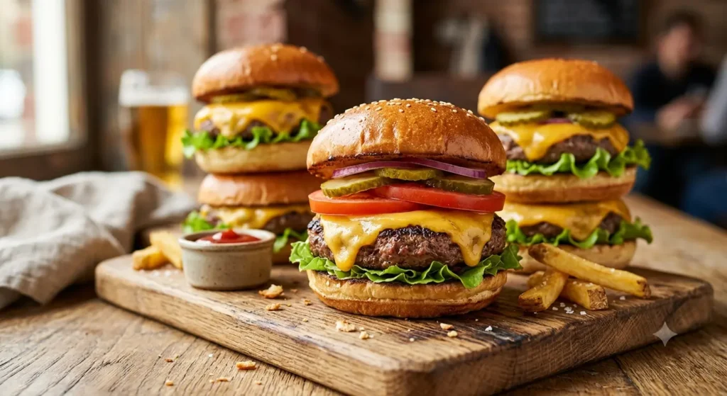 Hamburguesas jugosas de Carl's Jr con queso derretido y vegetales frescos